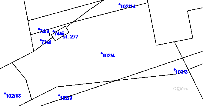 Parcela st. 102/4 v KÚ Pátek u Poděbrad, Katastrální mapa