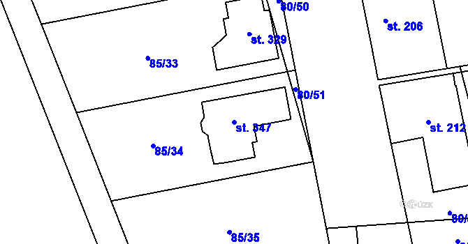 Parcela st. 347 v KÚ Pátek u Poděbrad, Katastrální mapa