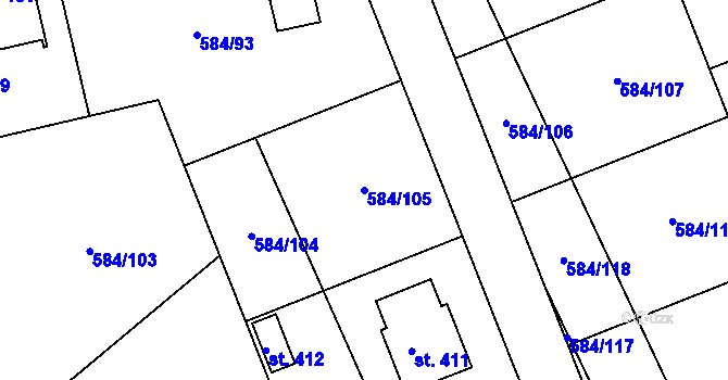 Parcela st. 584/105 v KÚ Pátek u Poděbrad, Katastrální mapa