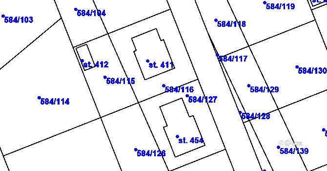 Parcela st. 584/116 v KÚ Pátek u Poděbrad, Katastrální mapa