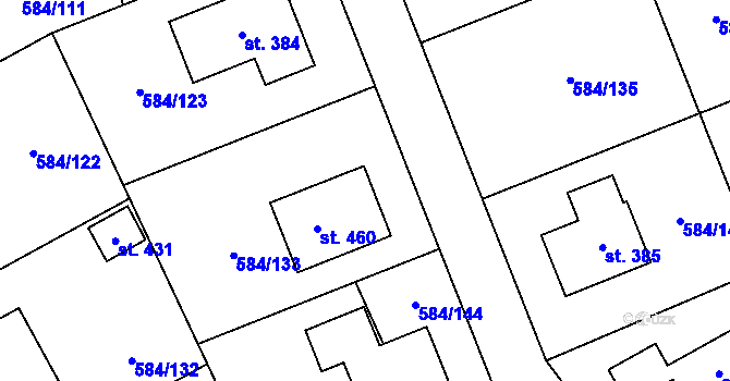 Parcela st. 584/134 v KÚ Pátek u Poděbrad, Katastrální mapa