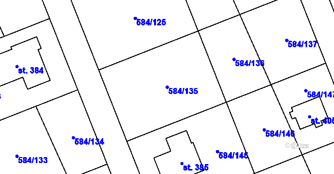 Parcela st. 584/135 v KÚ Pátek u Poděbrad, Katastrální mapa