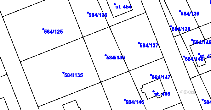 Parcela st. 584/136 v KÚ Pátek u Poděbrad, Katastrální mapa