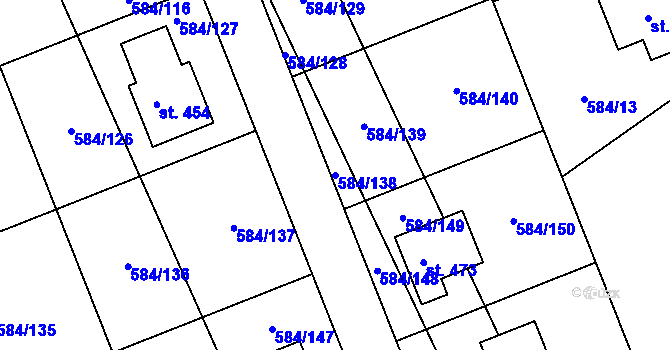 Parcela st. 584/138 v KÚ Pátek u Poděbrad, Katastrální mapa