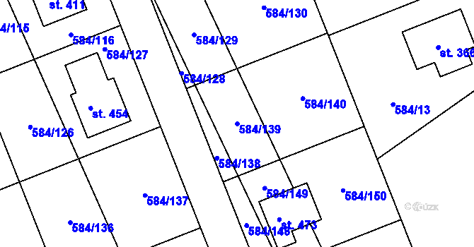 Parcela st. 584/139 v KÚ Pátek u Poděbrad, Katastrální mapa