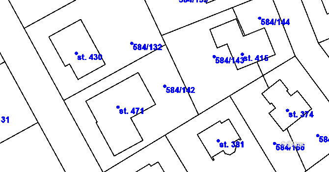 Parcela st. 584/142 v KÚ Pátek u Poděbrad, Katastrální mapa