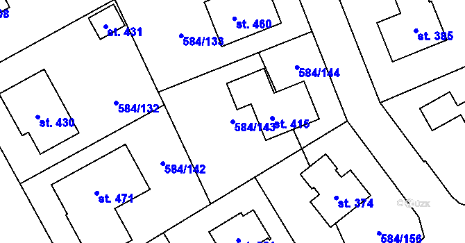Parcela st. 584/143 v KÚ Pátek u Poděbrad, Katastrální mapa