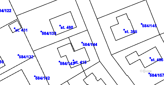 Parcela st. 584/144 v KÚ Pátek u Poděbrad, Katastrální mapa
