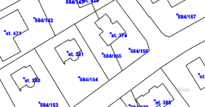 Parcela st. 584/155 v KÚ Pátek u Poděbrad, Katastrální mapa