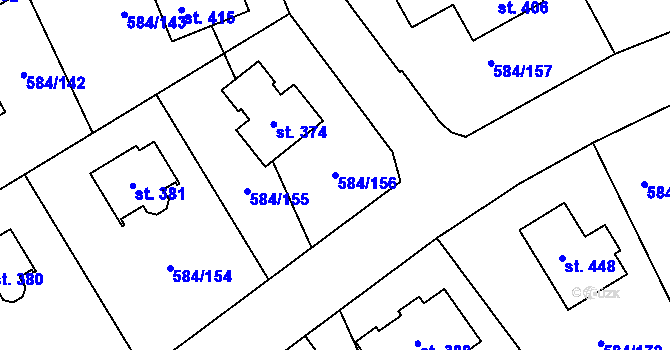 Parcela st. 584/156 v KÚ Pátek u Poděbrad, Katastrální mapa