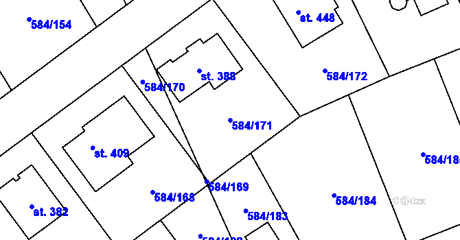 Parcela st. 584/171 v KÚ Pátek u Poděbrad, Katastrální mapa