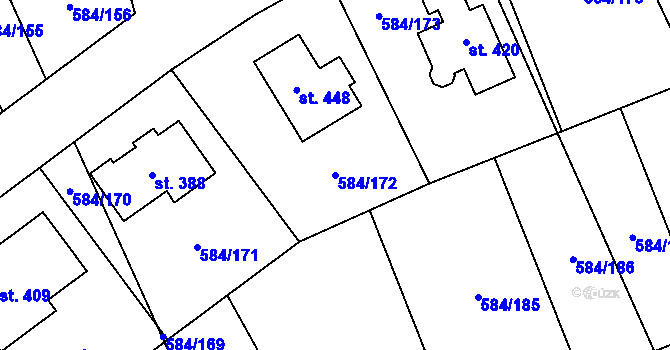 Parcela st. 584/172 v KÚ Pátek u Poděbrad, Katastrální mapa