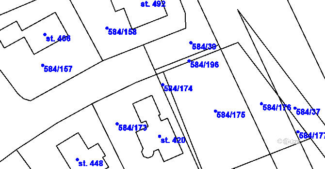 Parcela st. 584/174 v KÚ Pátek u Poděbrad, Katastrální mapa