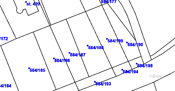 Parcela st. 584/188 v KÚ Pátek u Poděbrad, Katastrální mapa