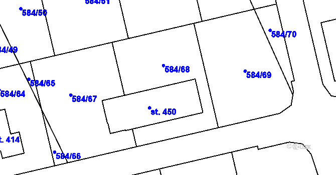 Parcela st. 584/68 v KÚ Pátek u Poděbrad, Katastrální mapa
