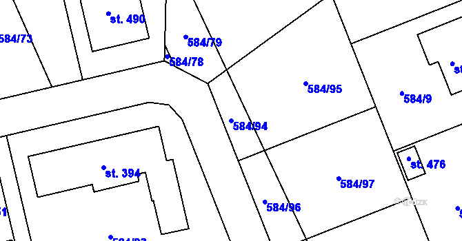 Parcela st. 584/94 v KÚ Pátek u Poděbrad, Katastrální mapa
