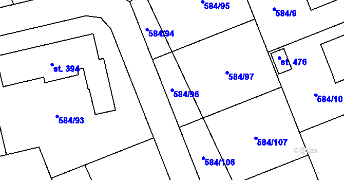 Parcela st. 584/96 v KÚ Pátek u Poděbrad, Katastrální mapa