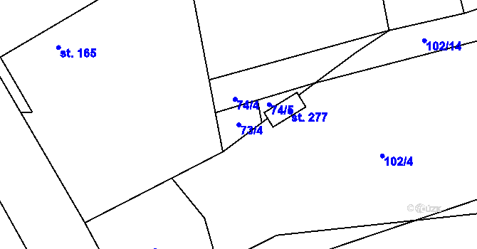 Parcela st. 73/4 v KÚ Pátek u Poděbrad, Katastrální mapa