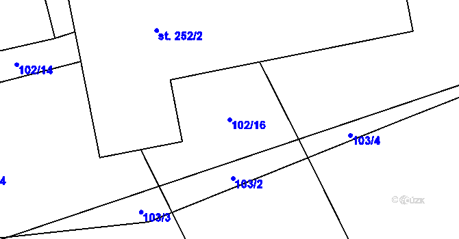 Parcela st. 102/16 v KÚ Pátek u Poděbrad, Katastrální mapa