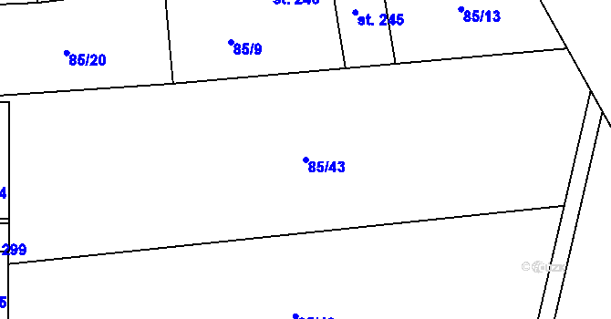 Parcela st. 85/43 v KÚ Pátek u Poděbrad, Katastrální mapa