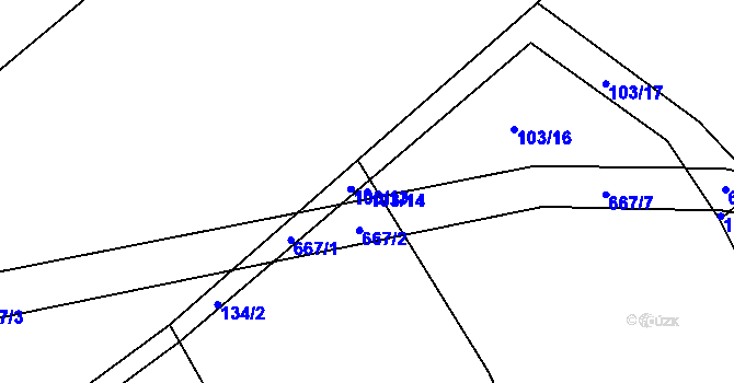 Parcela st. 103/14 v KÚ Pátek u Poděbrad, Katastrální mapa