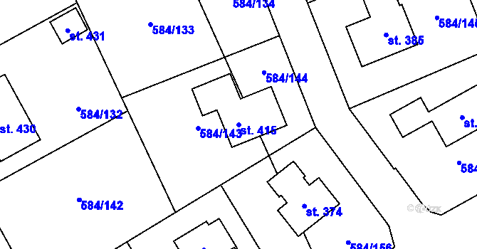 Parcela st. 415 v KÚ Pátek u Poděbrad, Katastrální mapa