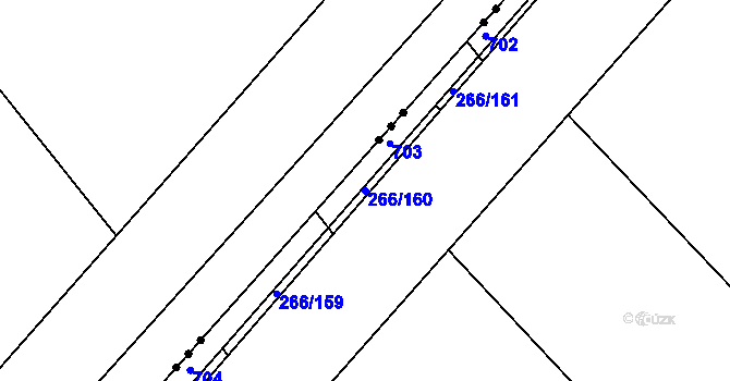 Parcela st. 266/160 v KÚ Pátek u Poděbrad, Katastrální mapa
