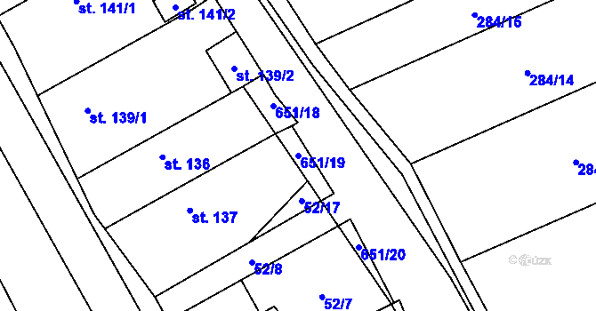 Parcela st. 651/19 v KÚ Pátek u Poděbrad, Katastrální mapa