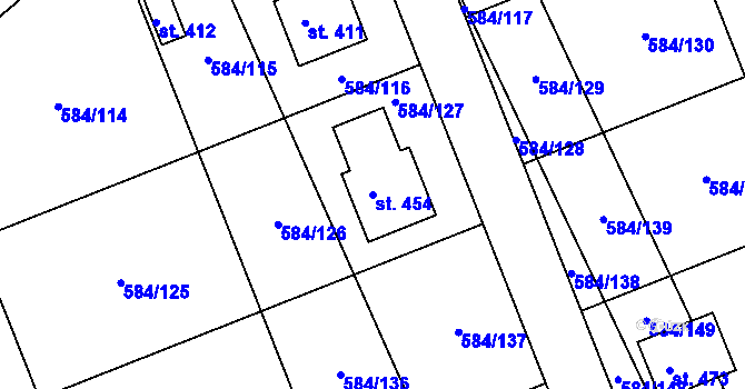 Parcela st. 454 v KÚ Pátek u Poděbrad, Katastrální mapa