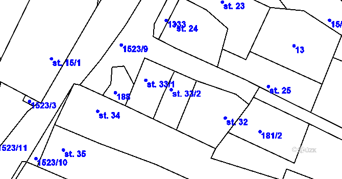 Parcela st. 33/2 v KÚ Pátek u Loun, Katastrální mapa