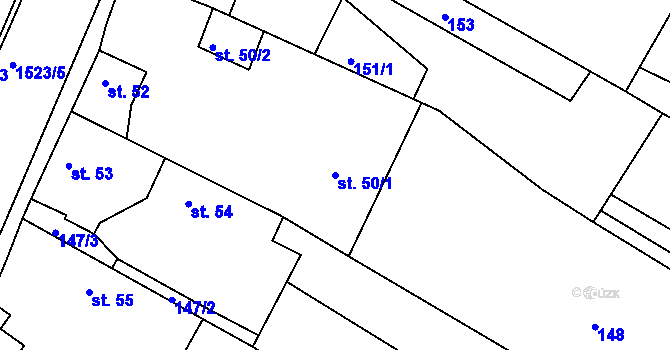 Parcela st. 50/1 v KÚ Pátek u Loun, Katastrální mapa