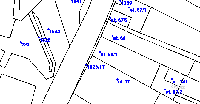 Parcela st. 69/1 v KÚ Pátek u Loun, Katastrální mapa