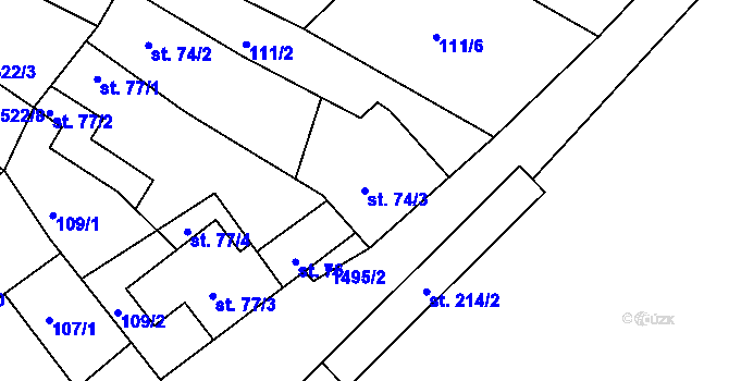 Parcela st. 74/3 v KÚ Pátek u Loun, Katastrální mapa