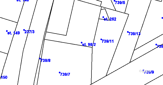 Parcela st. 98/2 v KÚ Pátek u Loun, Katastrální mapa