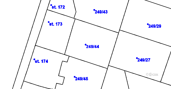 Parcela st. 249/44 v KÚ Pátek u Loun, Katastrální mapa