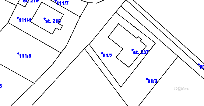 Parcela st. 91/2 v KÚ Pátek u Loun, Katastrální mapa