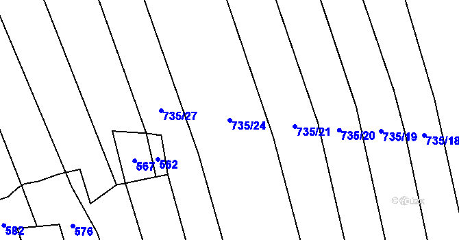 Parcela st. 735/24 v KÚ Pátek u Loun, Katastrální mapa