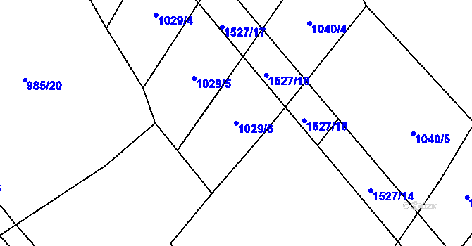 Parcela st. 1029/6 v KÚ Pátek u Loun, Katastrální mapa