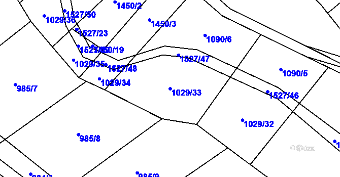 Parcela st. 1029/33 v KÚ Pátek u Loun, Katastrální mapa