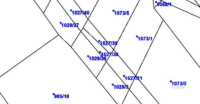 Parcela st. 1527/38 v KÚ Pátek u Loun, Katastrální mapa