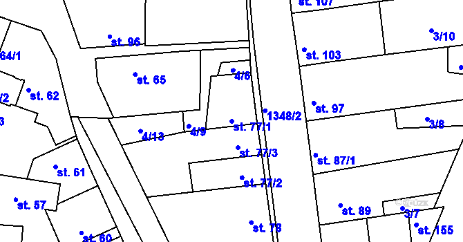 Parcela st. 77/1 v KÚ Radonice nad Ohří, Katastrální mapa