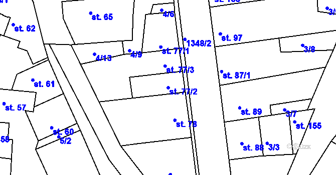 Parcela st. 77/2 v KÚ Radonice nad Ohří, Katastrální mapa
