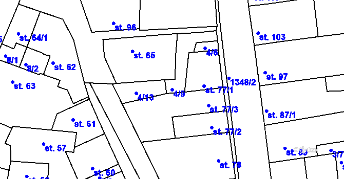 Parcela st. 4/9 v KÚ Radonice nad Ohří, Katastrální mapa