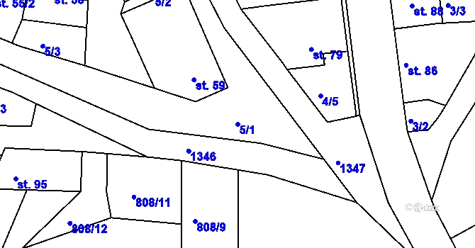 Parcela st. 5/1 v KÚ Radonice nad Ohří, Katastrální mapa