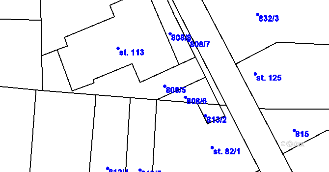 Parcela st. 808/5 v KÚ Radonice nad Ohří, Katastrální mapa
