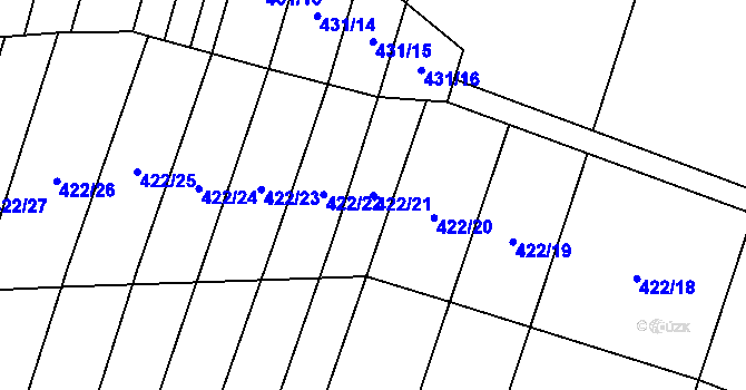 Parcela st. 422/21 v KÚ Radonice nad Ohří, Katastrální mapa