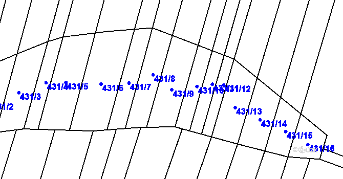 Parcela st. 431/9 v KÚ Radonice nad Ohří, Katastrální mapa