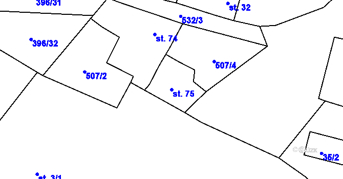 Parcela st. 75 v KÚ Patokryje, Katastrální mapa