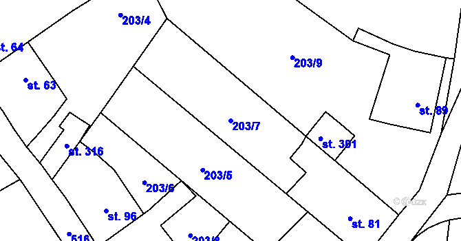 Parcela st. 203/7 v KÚ Patokryje, Katastrální mapa