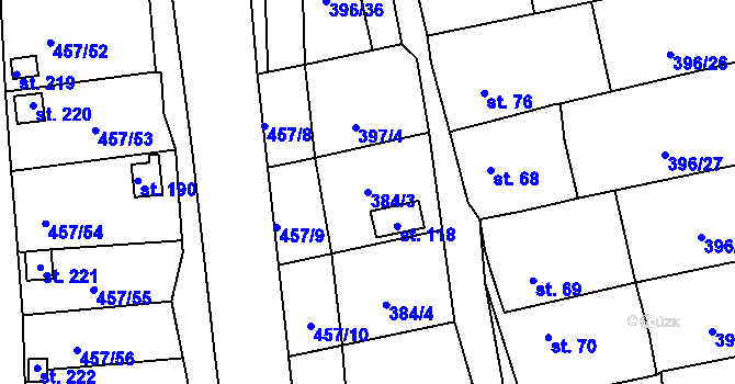 Parcela st. 384/3 v KÚ Patokryje, Katastrální mapa